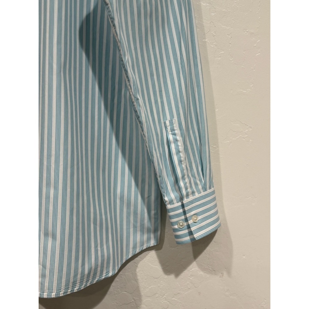 Hugo Boss Mens Teal White Striped Cotton Dress Shirt 15.5 32/33 Long Sleeve - Picture 11 of 12
